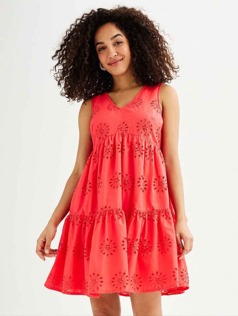 Sonoma Coral Eyelet Tiered Dress